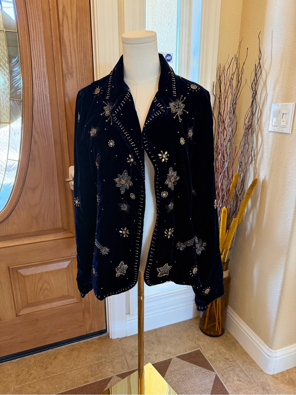 LOVESTITCH Celestial Beaded Velvet Blazer M Navy Moon Stars Whimsigoth